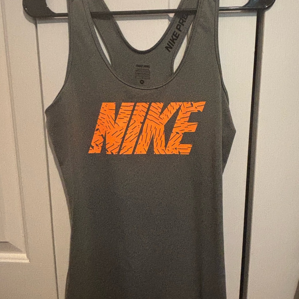 Nike Gray Tank Top with Orange Logo - Women’s Medium